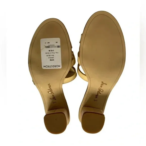 Sam Edelman Illie Eggshell Leather Slip On Open Rounded Toe Heels (6.5)