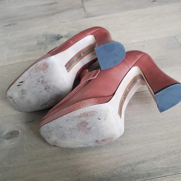 Sam Edelman Jeanette Mocha Luxury Leather size 8.5 Loafer Block Heel