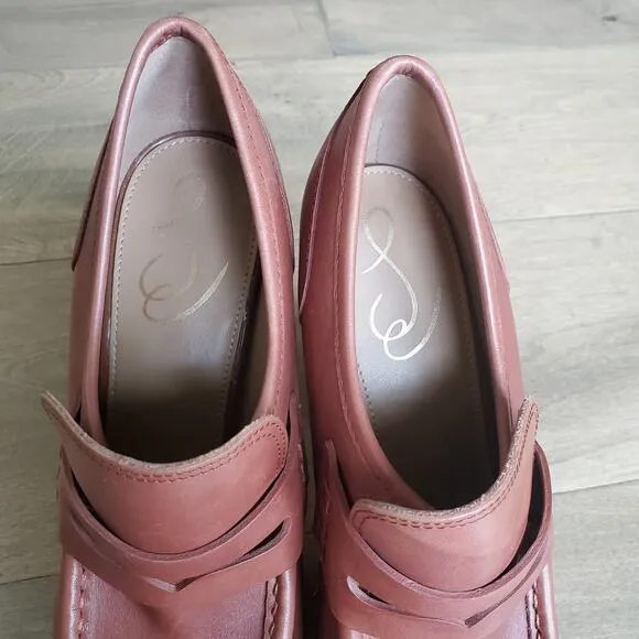Sam Edelman Jeanette Mocha Luxury Leather size 8.5 Loafer Block Heel