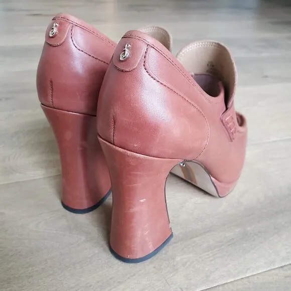 Sam Edelman Jeanette Mocha Luxury Leather size 8.5 Loafer Block Heel