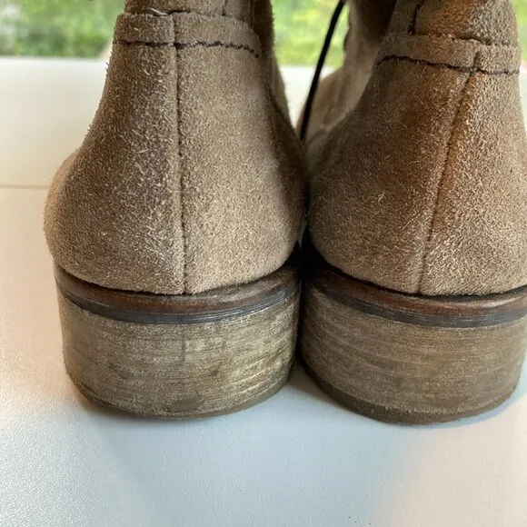 Sam Edelman Karla Mid Combat Boots, lace up taupe tan suede sz 8.5 wood heel