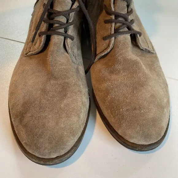 Sam Edelman Karla Mid Combat Boots, lace up taupe tan suede sz 8.5 wood heel