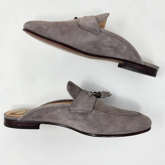 Sam Edelman Paris Gray Suede Tassel Flat Mule Slides 8M EUC