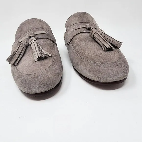 Sam Edelman Paris Gray Suede Tassel Flat Mule Slides 8M EUC