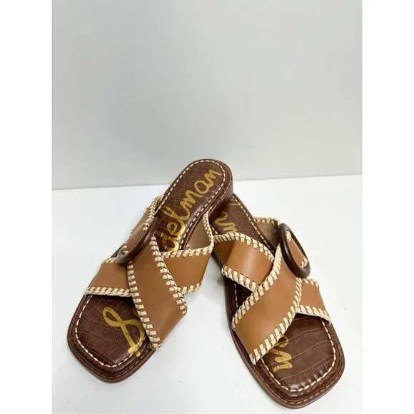 Sam Edelman Sandals Womens Size 6 Harlie Brown Leather Square Toe Slides