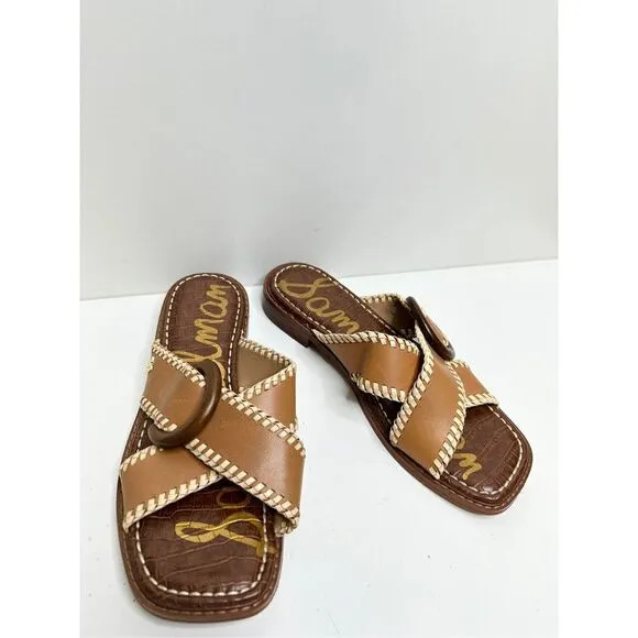 Sam Edelman Sandals Womens Size 6 Harlie Brown Leather Square Toe Slides