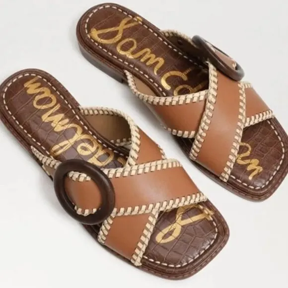 Sam Edelman Sandals Womens Size 6 Harlie Brown Leather Square Toe Slides