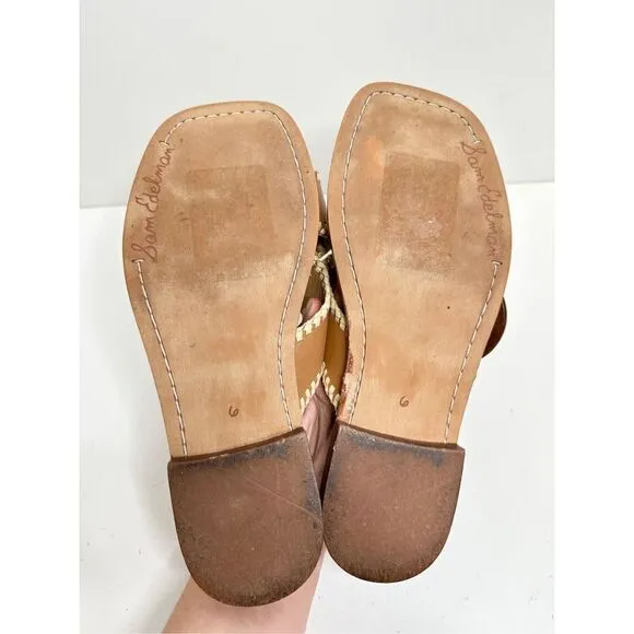 Sam Edelman Sandals Womens Size 6 Harlie Brown Leather Square Toe Slides