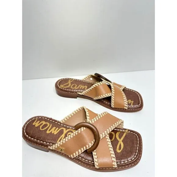 Sam Edelman Sandals Womens Size 6 Harlie Brown Leather Square Toe Slides