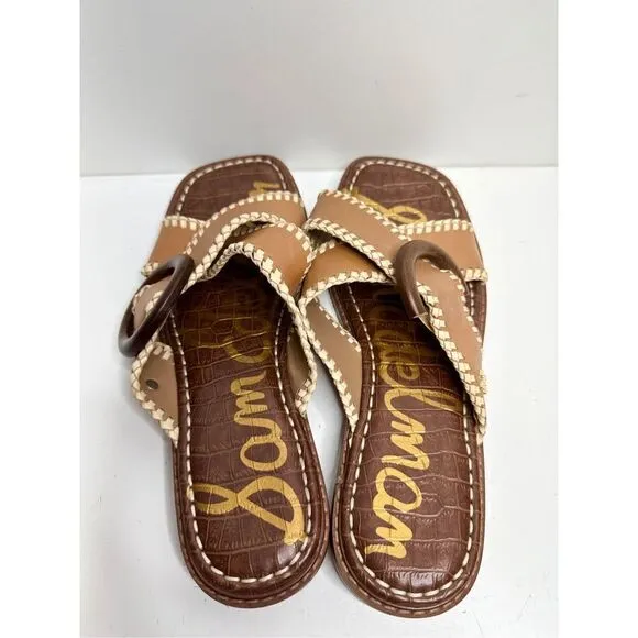Sam Edelman Sandals Womens Size 6 Harlie Brown Leather Square Toe Slides