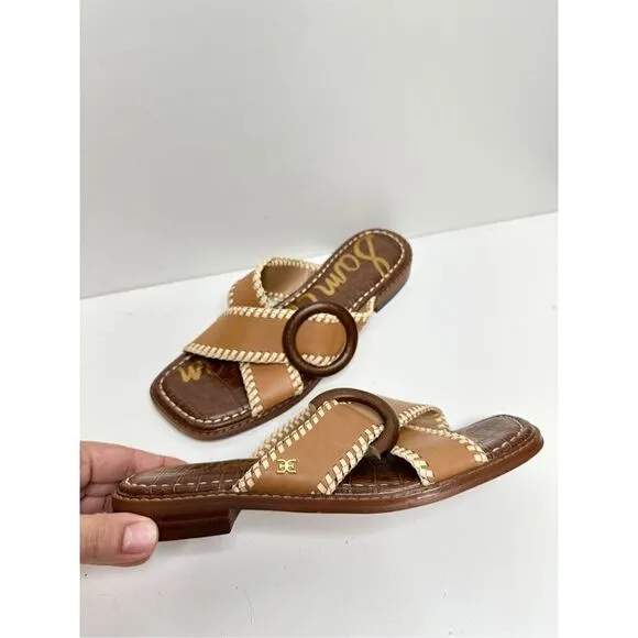 Sam Edelman Sandals Womens Size 6 Harlie Brown Leather Square Toe Slides