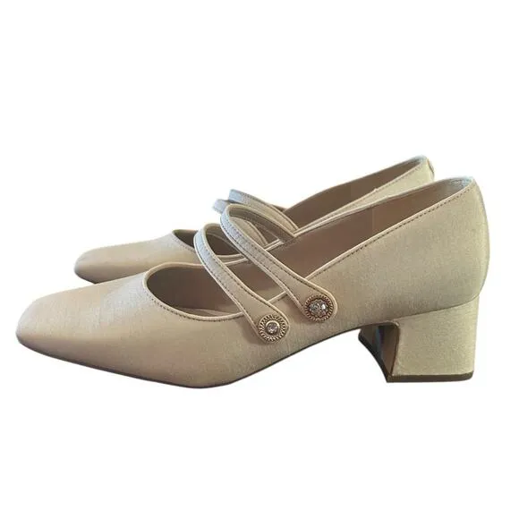 Sam Edelman Tahira Ivory Shantung Block Heel Pumps Low Heel NEW Size 10
