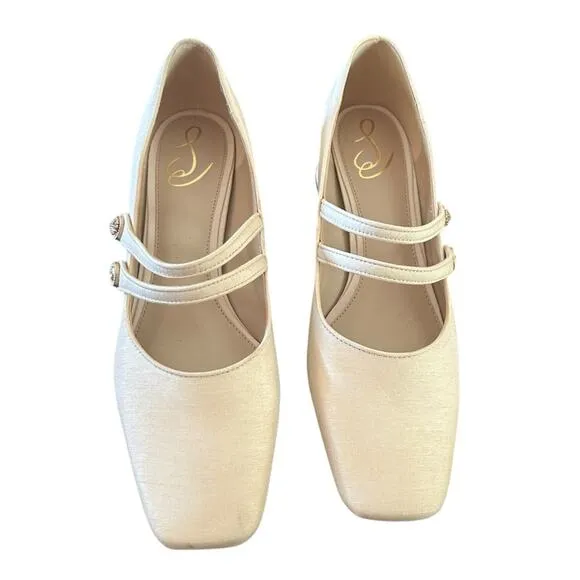 Sam Edelman Tahira Ivory Shantung Block Heel Pumps Low Heel NEW Size 10