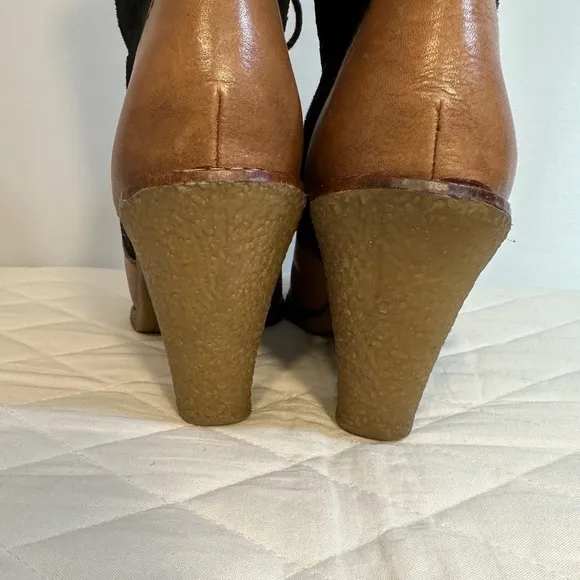 Sam Edelman Tara Womens Sz 8 Lace Up Leather High Block Heel Boots Fleece Lined