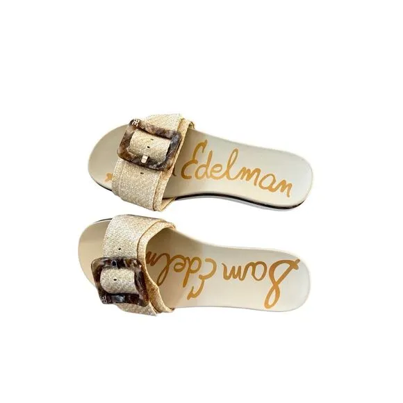 Sam Edelman Womens Beige Leather Ariane Buckle Platform Slides Sandals Size 6.5