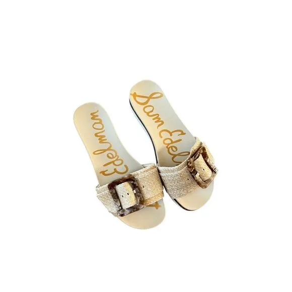 Sam Edelman Womens Beige Leather Ariane Buckle Platform Slides Sandals Size 6.5
