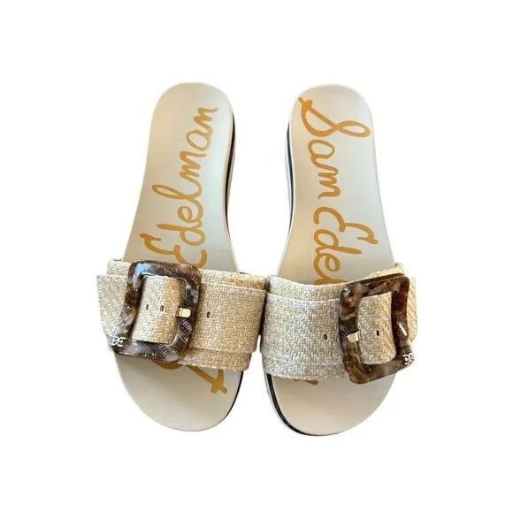 Sam Edelman Womens Beige Leather Ariane Buckle Platform Slides Sandals Size 6.5