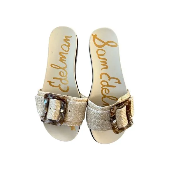 Sam Edelman Womens Beige Leather Ariane Buckle Platform Slides Sandals Size 6.5
