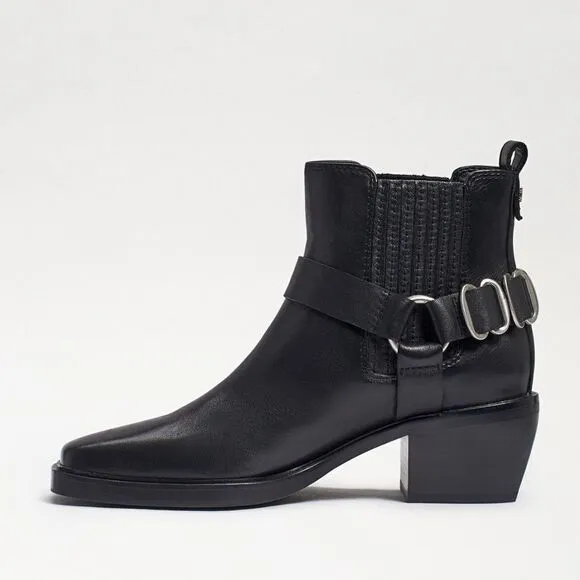 Sam Edelman Women's Bellamie Leather Squared Toe Block Heels Moto Bootie Sz 6.5