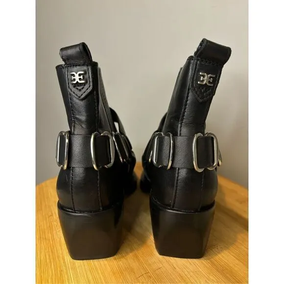 Sam Edelman Women's Bellamie Leather Squared Toe Block Heels Moto Bootie Sz 6.5