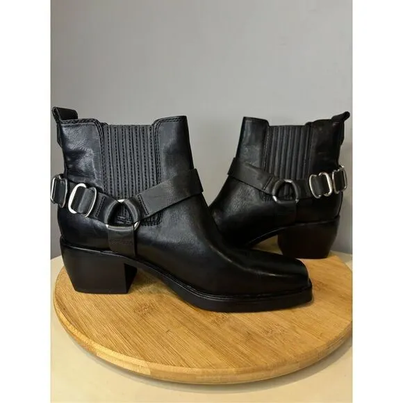 Sam Edelman Women's Bellamie Leather Squared Toe Block Heels Moto Bootie Sz 6.5