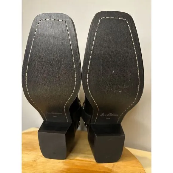 Sam Edelman Women's Bellamie Leather Squared Toe Block Heels Moto Bootie Sz 6.5