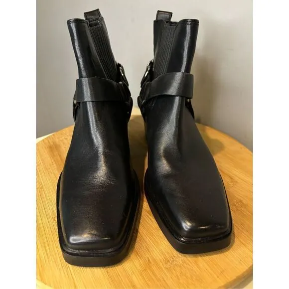 Sam Edelman Women's Bellamie Leather Squared Toe Block Heels Moto Bootie Sz 6.5