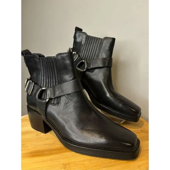 Sam Edelman Women's Bellamie Leather Squared Toe Block Heels Moto Bootie Sz 6.5