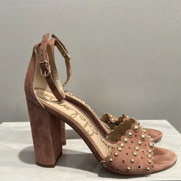 Sam Edelman Yaria Studded Leather Suede Block-Heel Nude Sandals Size 10