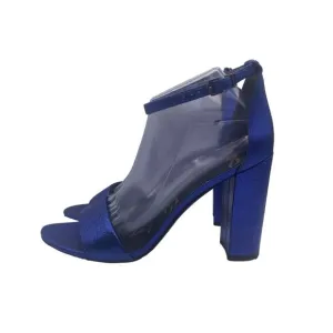 Sam Edelman Yaro Metallic Blue Heels Pumps Block Ankle Strap Womens 10.5