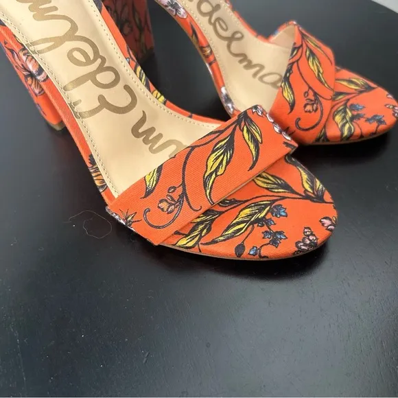 Sam Edelman Yaro Orange Floral Boho Block Heels