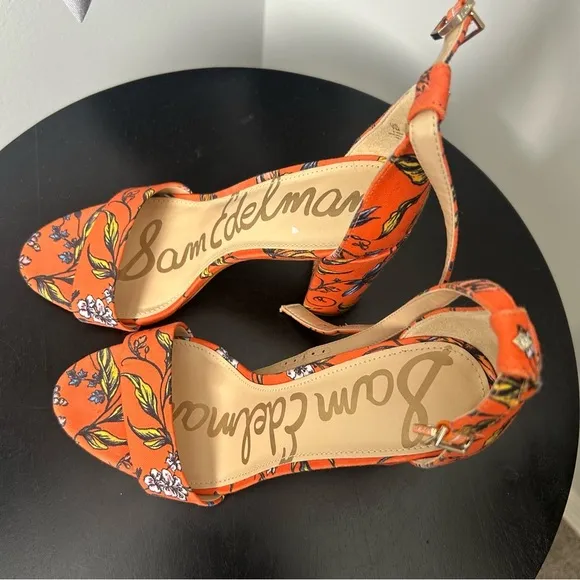 Sam Edelman Yaro Orange Floral Boho Block Heels