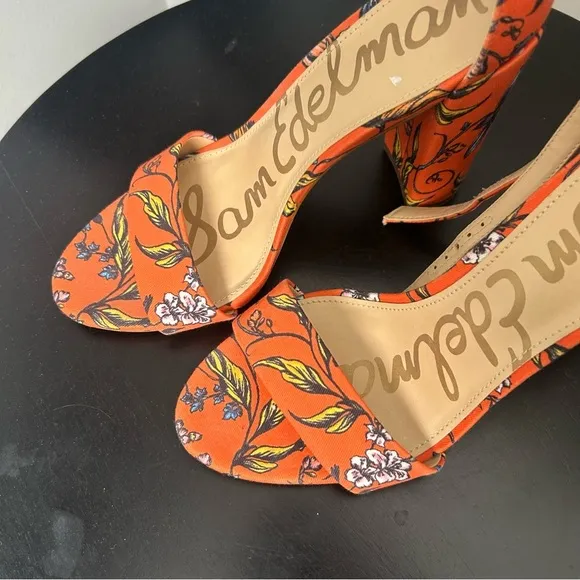 Sam Edelman Yaro Orange Floral Boho Block Heels