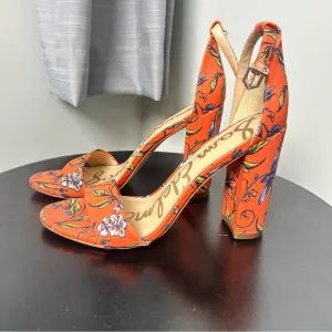 Sam Edelman Yaro Orange Floral Boho Block Heels