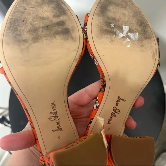 Sam Edelman Yaro Orange Floral Boho Block Heels