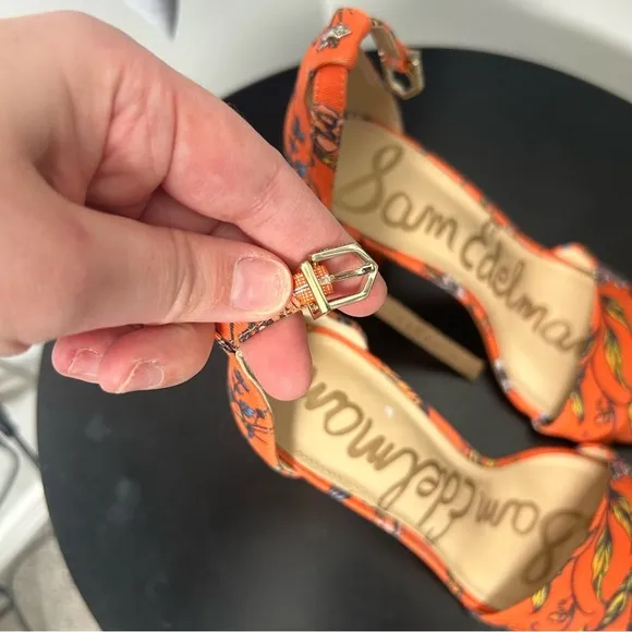 Sam Edelman Yaro Orange Floral Boho Block Heels