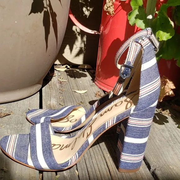 SAM EDELMAN Yaro striped blue block heels 6