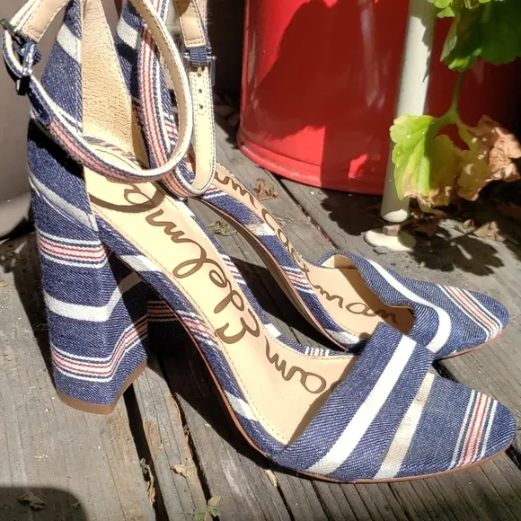 SAM EDELMAN Yaro striped blue block heels 6