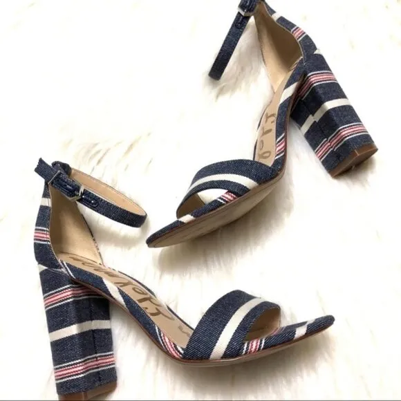 SAM EDELMAN Yaro striped blue block heels 6