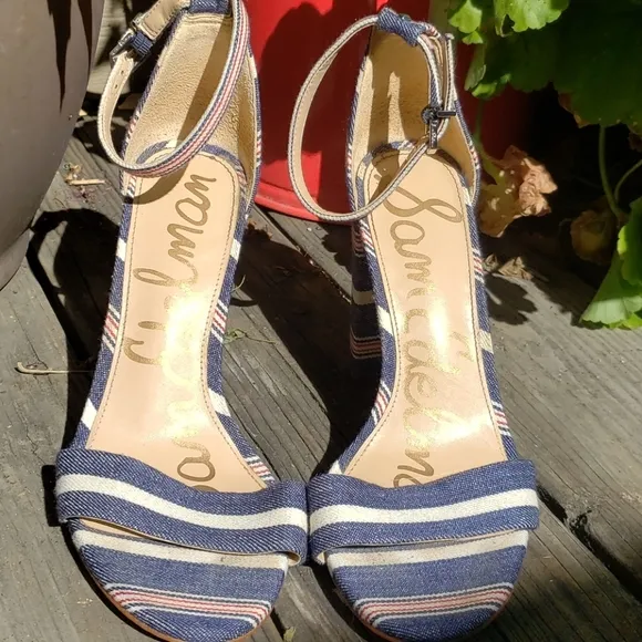 SAM EDELMAN Yaro striped blue block heels 6