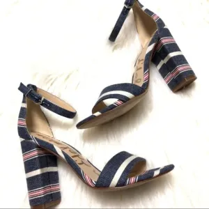 SAM EDELMAN Yaro striped blue block heels 6