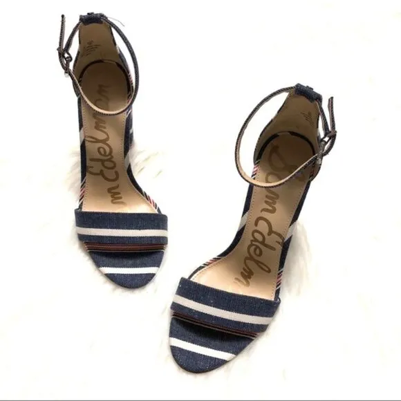 SAM EDELMAN Yaro striped blue block heels 6
