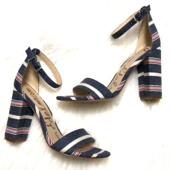 SAM EDELMAN Yaro striped blue block heels 6
