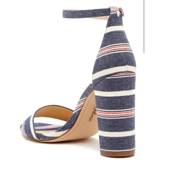 SAM EDELMAN Yaro striped blue block heels 6