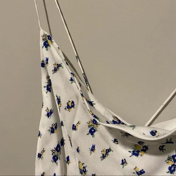 Samsøe Samsøe White Blue Floral Motif Chiffon Apples Slip Maxi Dress NWT