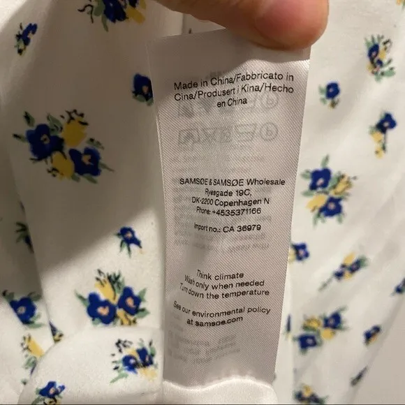 Samsøe Samsøe White Blue Floral Motif Chiffon Apples Slip Maxi Dress NWT