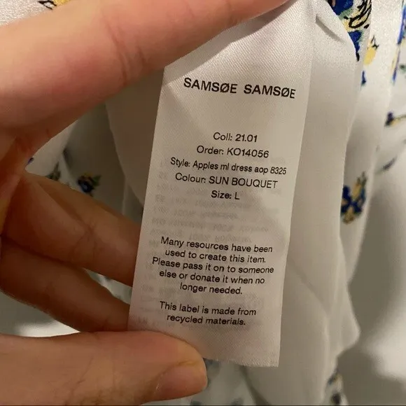 Samsøe Samsøe White Blue Floral Motif Chiffon Apples Slip Maxi Dress NWT