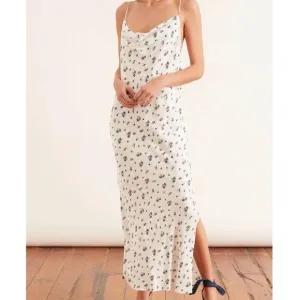 Samsøe Samsøe White Blue Floral Motif Chiffon Apples Slip Maxi Dress NWT
