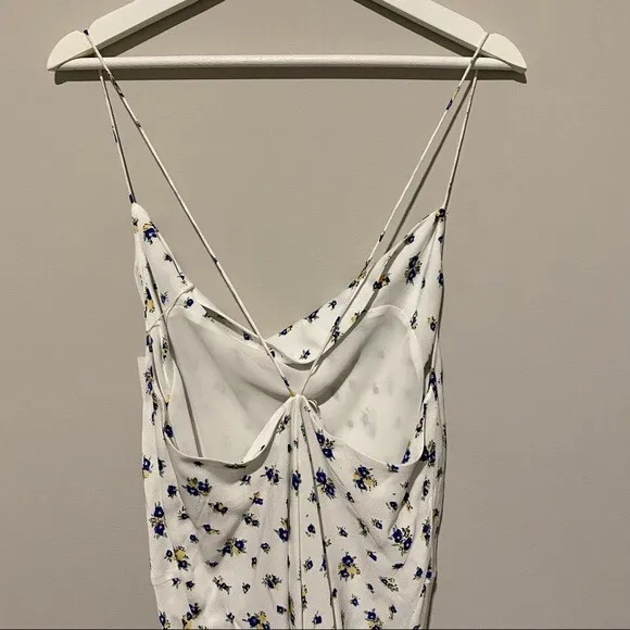 Samsøe Samsøe White Blue Floral Motif Chiffon Apples Slip Maxi Dress NWT
