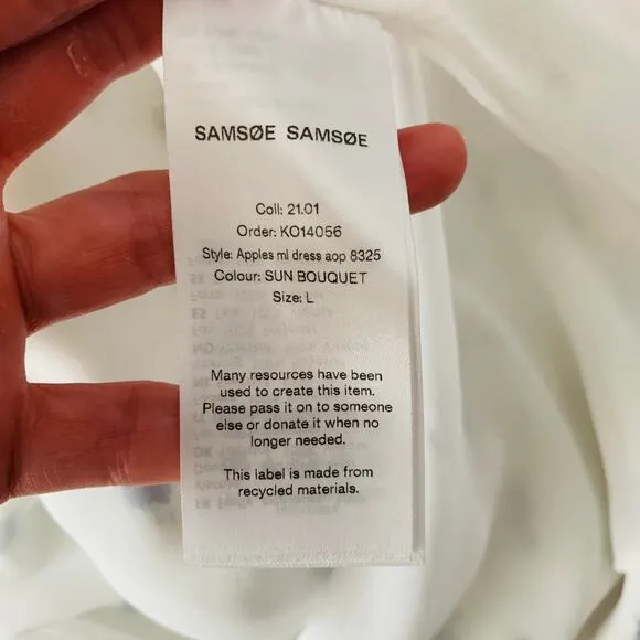 Samsøe Samsøe White Blue Floral Motif Chiffon Apples Slip Midi Dress Large